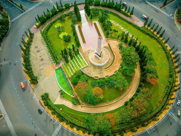 Vung Tau Ansicht von oben mit Kreisverkehr Haus Vietnam Kriegerdenkmal in Vietnam Dies ist der größte Kreisverkehr in Vung Tau