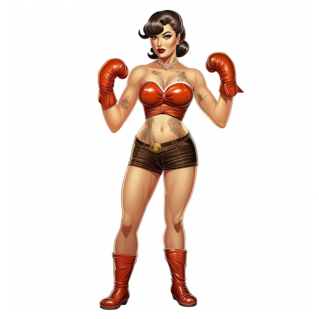 Vw Boxing Girl Ilustración detallada de Pinup por Mokamonas