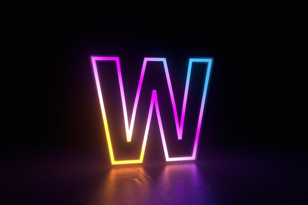 w letra personagem neon isolado reflexão ilustração 3d render. Ilustração 3D