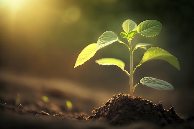 Foto wachsende pflanzensämlinge im boden im sonnenlicht im garten generative ai 6