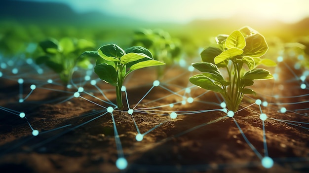 Foto wachsender grüner baum auf dem feld zur agrarwissenschaftstechnologie