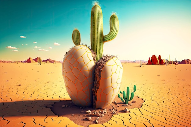 Wachsender Kaktus auf rissigem Land in der Wüste