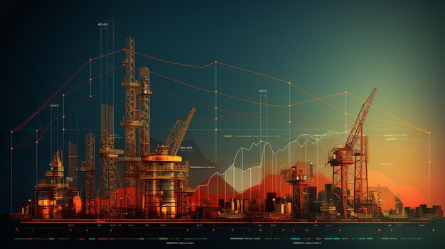 Wachstum der Ölindustrie Bauplatform Erdöl-Handbohranlage Graphik auf Geschäftsbrennstoff