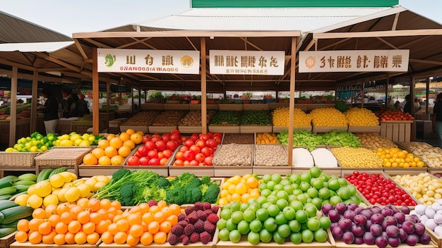 Wachstum des Lebensmittelverkaufs oder Wachstum des Warenkorbs oder Konzept des Verbraucherpreisindex Warenkorb mit Lebensmitteln mit Münzstapeln auf gelbem Hintergrund