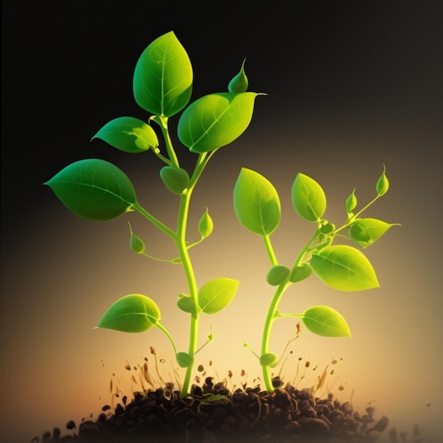 Wachstumspflanzen Konzept in der Natur Morgenlicht auf grünem Hintergrund Kleine junge Pflanzen auf grünem Hintergrund das Konzept der Umweltverantwortung und des Weltumwelttages