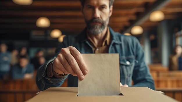 Foto wähler legen den stimmzettel in die wahlkasse