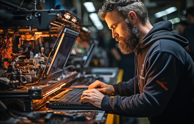 Während der Eingabe von Arbeitsdaten programmiert ein Fertigungsarbeiter eine industrielle CNC-Maschine