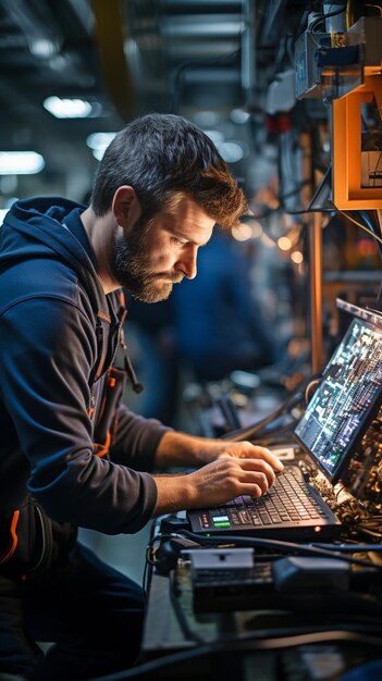 Während der Eingabe von Arbeitsdaten programmiert ein Fertigungsarbeiter eine industrielle CNC-Maschine