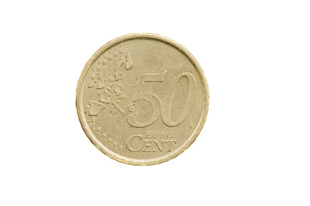 Währung von fünfzig Cent von Euros auf einem über weißem Hintergrund