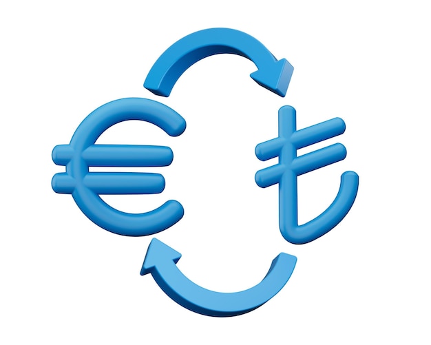 Währungsumtauschzeichen Euro und türkische Lira 3D-Illustration