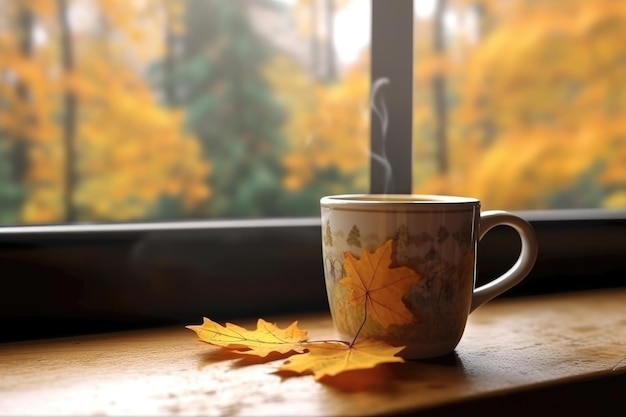 Foto wärmende herbstgetränke bei kaltem regenwetter, hygge-konzept