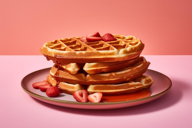 Waffeln auf einem Teller mit rosa Hintergrund