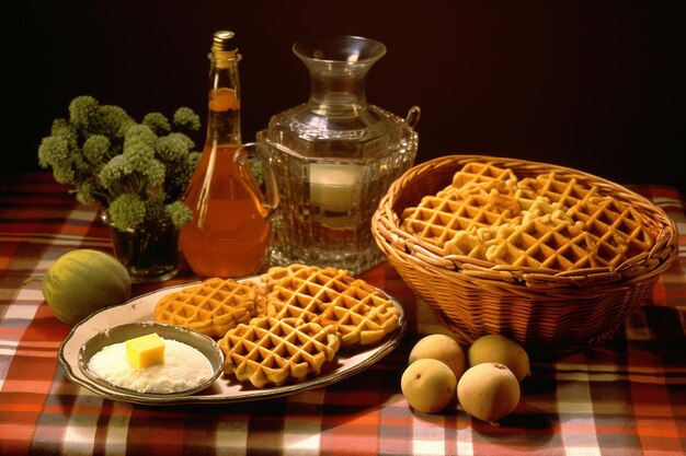 Waffeln, die mit Haggis, Neeps und Tatties serviert werden