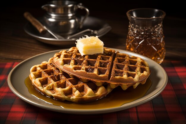 Waffeln, die mit Haggis, Neeps und Tatties serviert werden