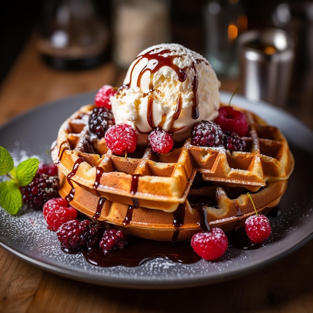 Waffeln Früchte frische Erdbeere Brombeere Himbeere Süßigkeiten Süßigkeiten süßes Essen