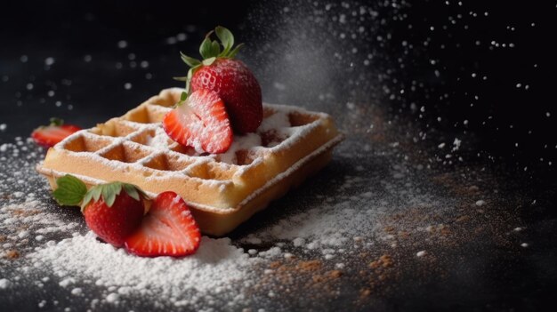 Waffeln mit Erdbeeren Illustration AI GenerativexA