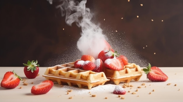 Waffeln mit Erdbeeren Illustration AI GenerativexA