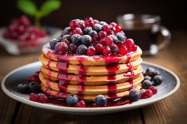 Waffeln mit Himbeeren und Blaubeeren