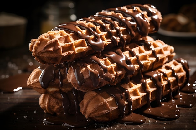 Foto waffelsticks mit schokoladenspitze