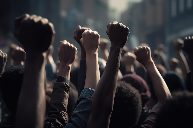 Waffen in Protest erhoben Gruppe von Demonstranten Fäuste erhoben