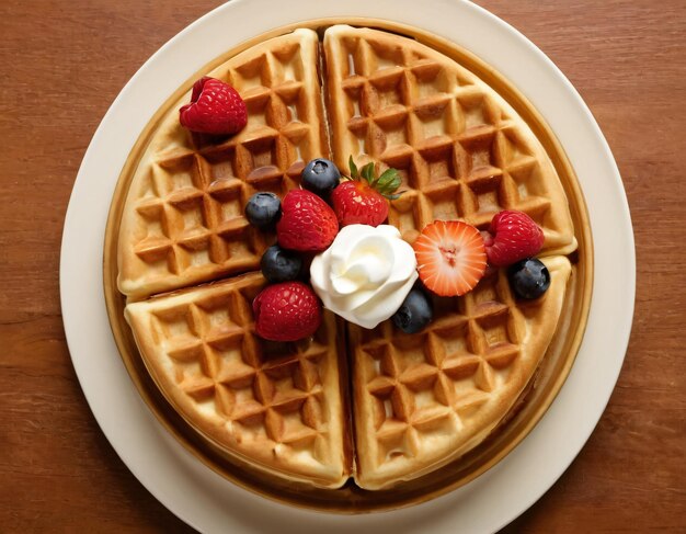 un waffle con bayas en él se sienta en un plato