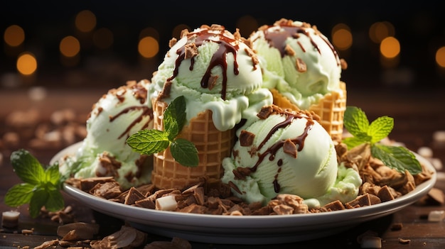 Foto waffle com gelado de chocolate