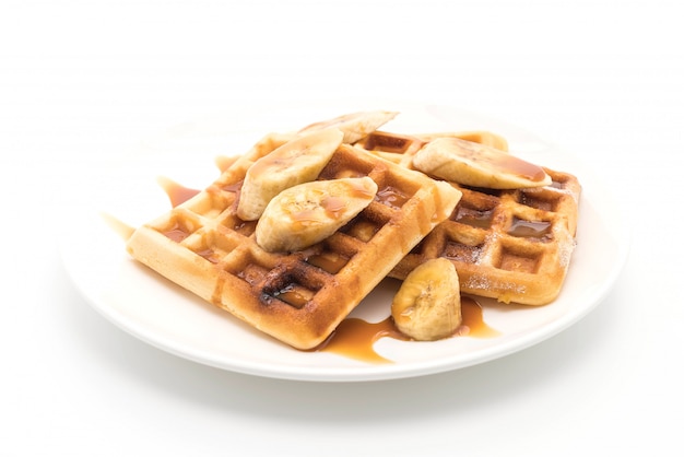 Waffle de banana com caramelo