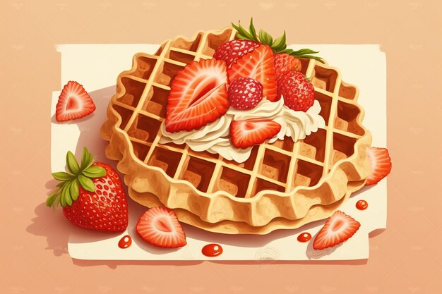 Foto waffle de fresa waffle frambuesa delicioso postre hermoso postre
