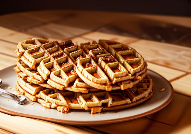 waffle fresco com sorvete e calda de caramelo