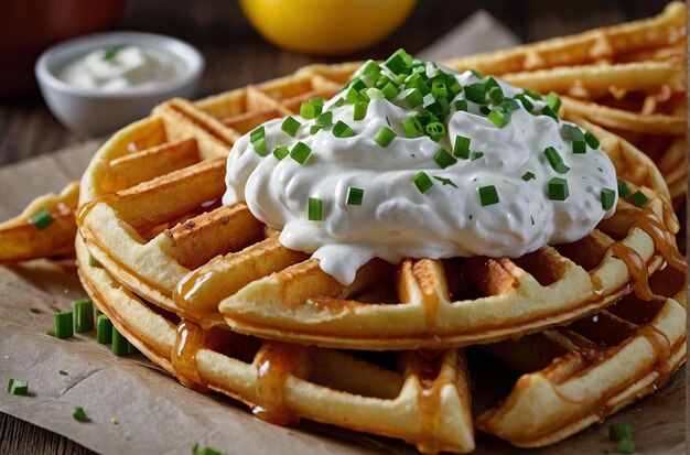 Waffle Fries con cebollas de crema agria