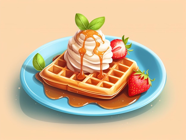 Foto waffle con helado encima