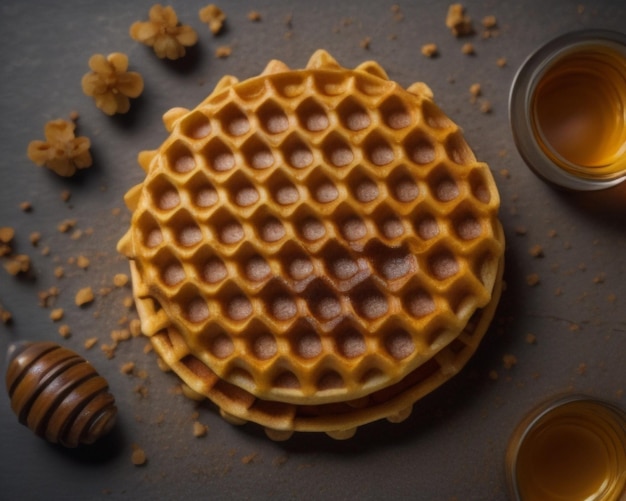 un waffle con jarabe de chocolate y jarabe de chocolat