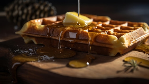 Waffle con mantequilla y sirope de arce Ilustración AI Generativo