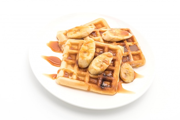 Foto waffle de plátano con caramelo