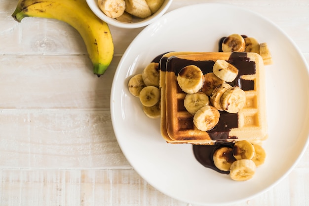 waffle de plátano con chocolate