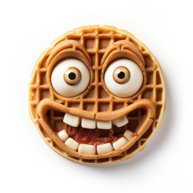 Un waffle redondo de cara graciosa