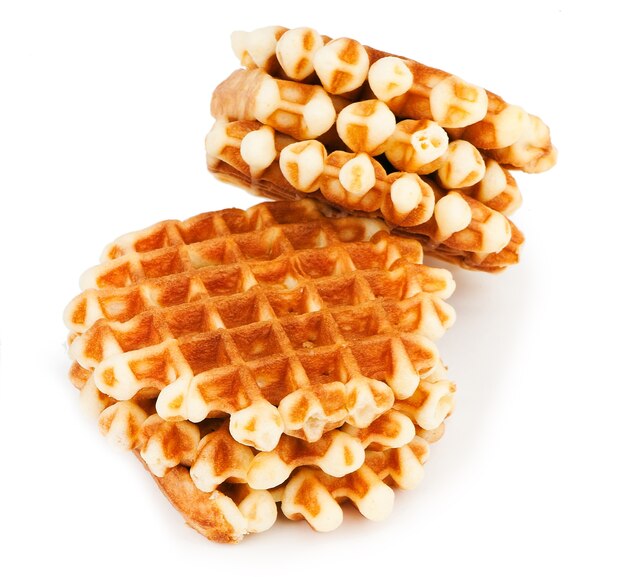 Waffles aislados en alimentos dulces blancos