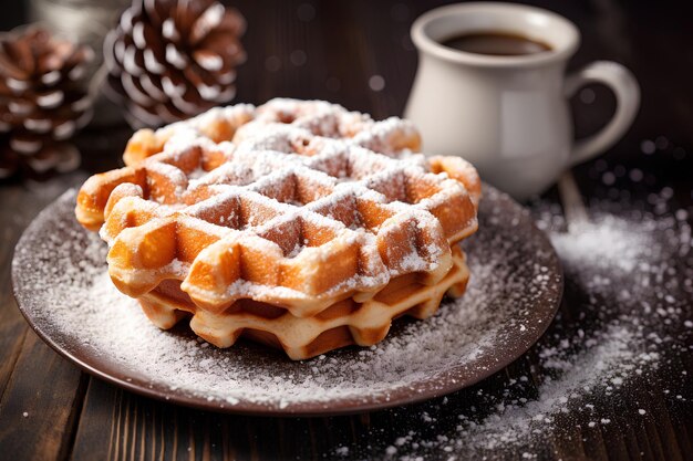 Waffles Belgas com Açúcar de Pó