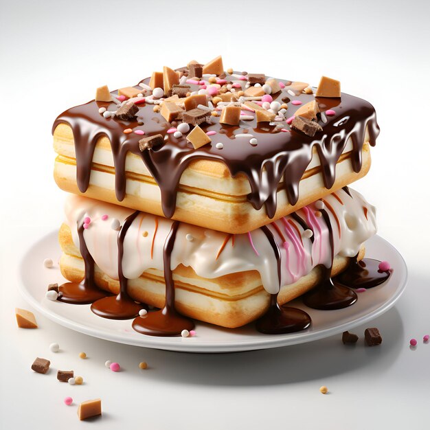 Foto waffles belgas com chocolate e marshmallows em fundo branco