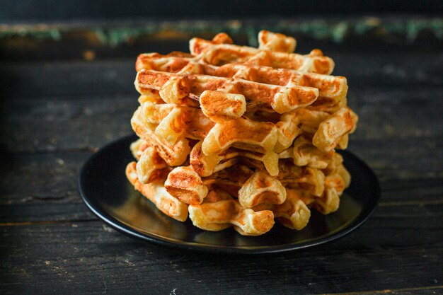 Waffles belgas delicioso postre de plato dulce