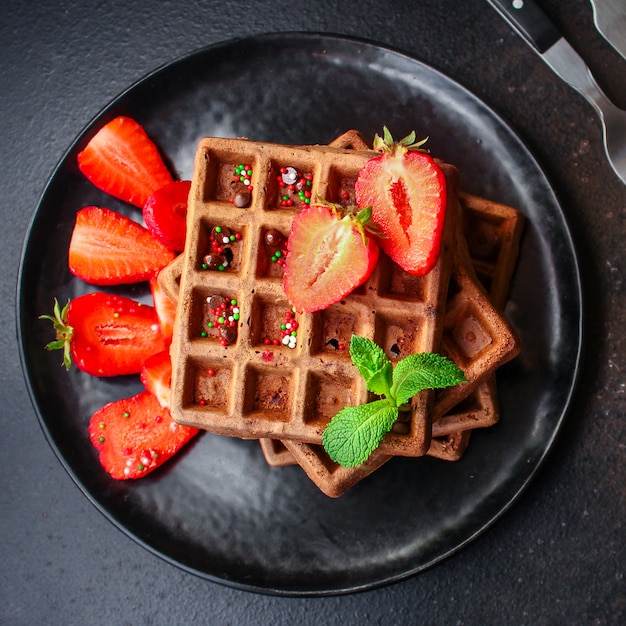 Waffles belgas sobremesa doce servindo tamanho