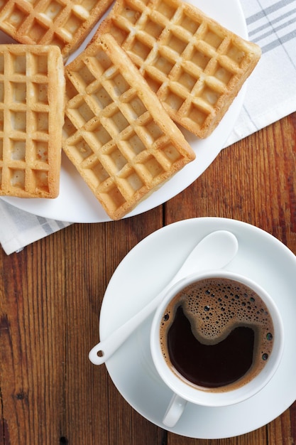 Foto waffles y café
