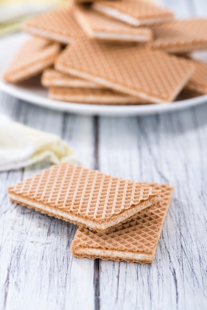 Waffles crocantes com creme de baunilha