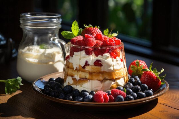 Waffles de aveia e iogurte cobertos com frutas frescas geradoras de IA