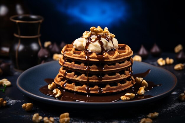 Waffles de chocolate com queijo de avelã