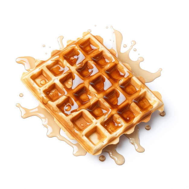 Waffles deliciosos com calda em um fundo branco