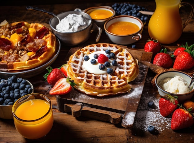 Waffles doces para o café da manhã