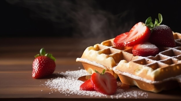 Waffles con fresas Ilustración AI GenerativexA