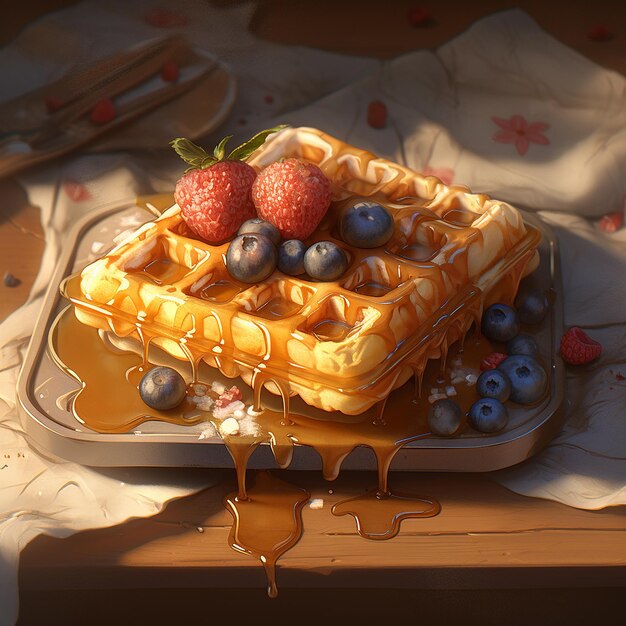 Waffles frutas morango fresco amora framboesa doces doces alimentos doces