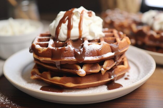 Waffles mexicanos de chocolate Churro com creme batido